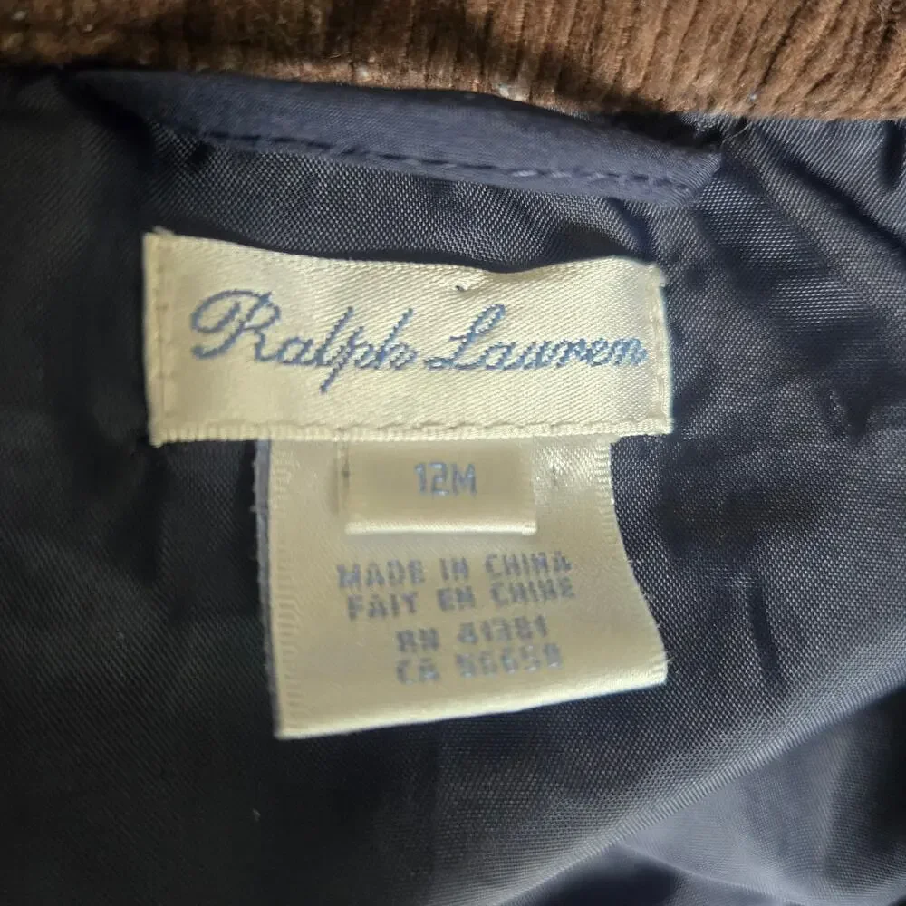Ralph Lauren Baby Quilted Barn Jacket Corduroy Preppy Snap Front 12 Months